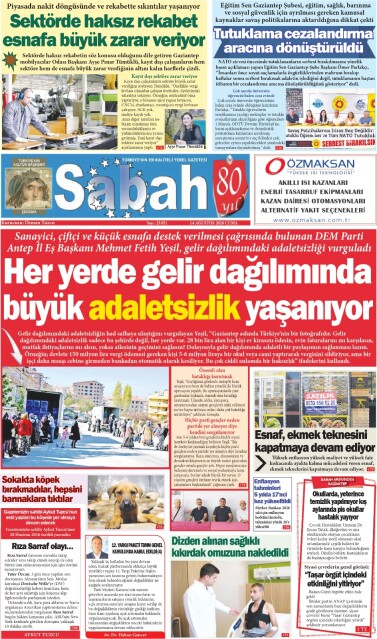 14 Ağustos 2026 Gaziantep Sabah Gazetesi