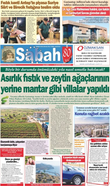 17 Ağustos 2026 Gaziantep Sabah Gazetesi