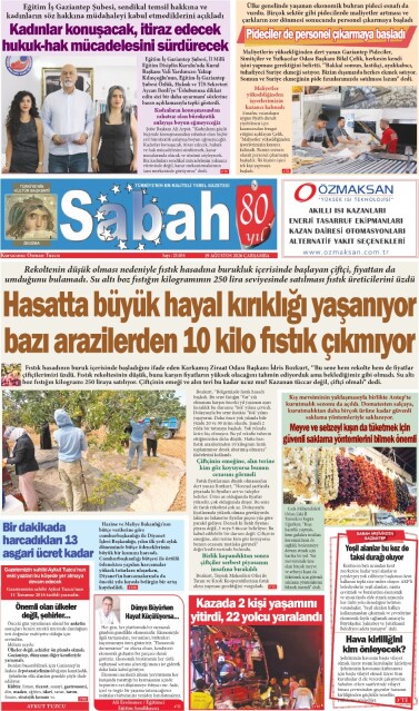 19 Ağustos 2026 Gaziantep Sabah Gazetesi