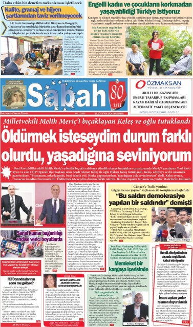 20 Ağustos 2026 Gaziantep Sabah Gazetesi