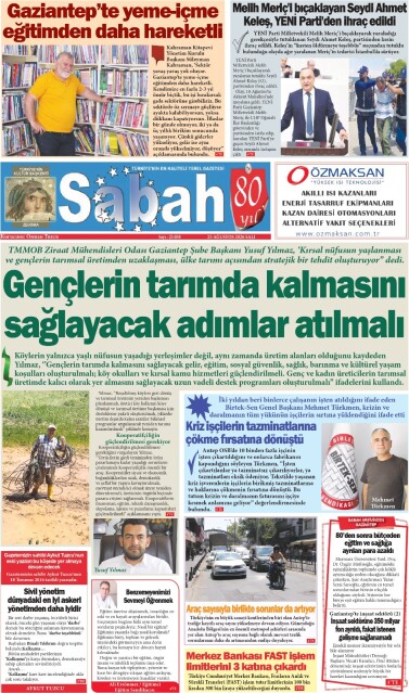 25 Ağustos 2026 Gaziantep Sabah Gazetesi