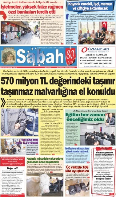 26 Ağustos 2026 Gaziantep Sabah Gazetesi