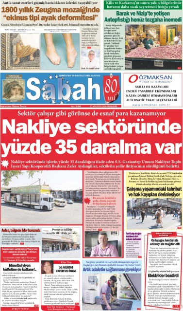 27 Ağustos 2026 Gaziantep Sabah Gazetesi