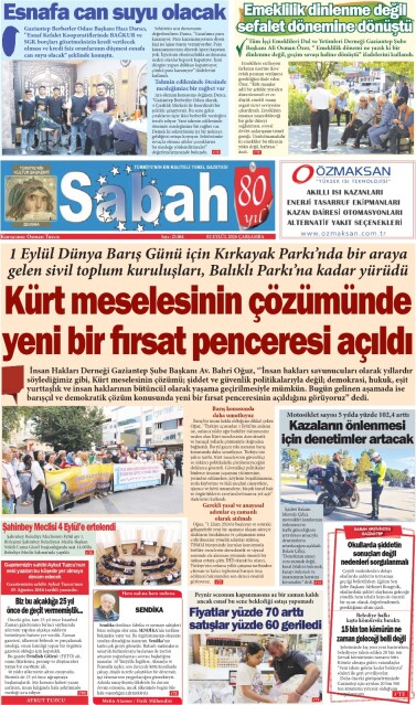 02 Eylül 2026 Gaziantep Sabah Gazetesi