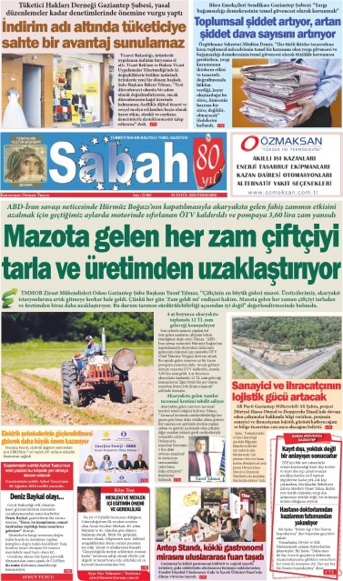 03 Eylül 2026 Gaziantep Sabah Gazetesi