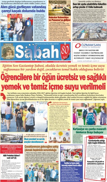 14 Eylül 2026 Gaziantep Sabah Gazetesi