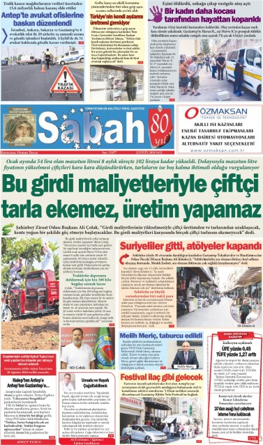 22 Eylül 2026 Gaziantep Sabah Gazetesi