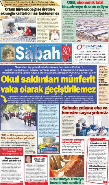 24 Eylül 2026 Gaziantep Sabah Gazetesi