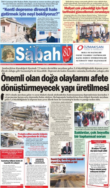 25 Eylül 2026 Gaziantep Sabah Gazetesi