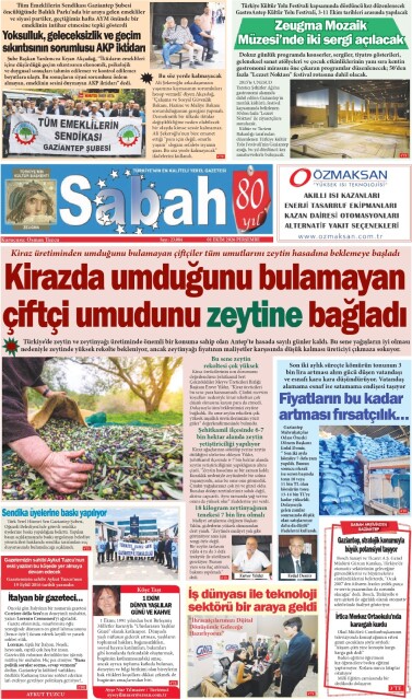 01 Ekim 2026 Gaziantep Sabah Gazetesi