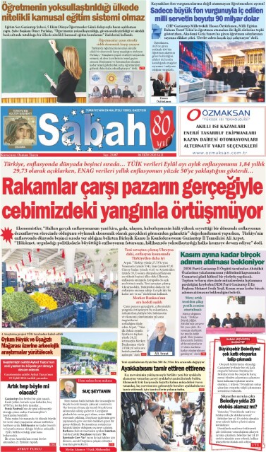 06 Ekim 2026 Gaziantep Sabah Gazetesi