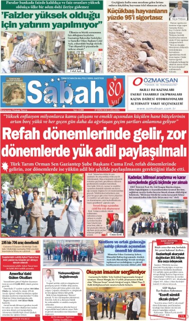 07 Ekim 2026 Gaziantep Sabah Gazetesi