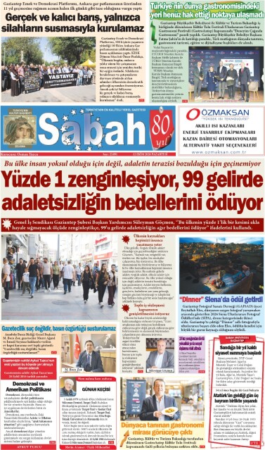 12 Ekim 2026 Gaziantep Sabah Gazetesi