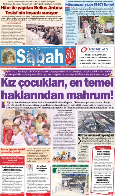 13 Ekim 2026 Gaziantep Sabah Gazetesi