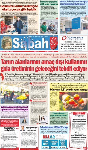16 Ekim 2026 Gaziantep Sabah Gazetesi