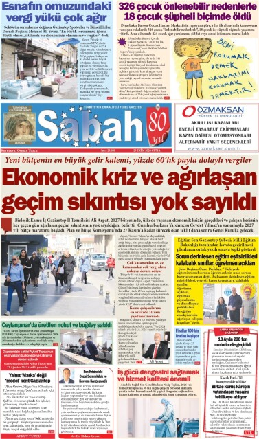 23 Ekim 2026 Gaziantep Sabah Gazetesi