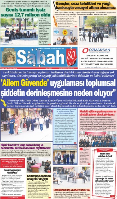 28 Ekim 2026 Gaziantep Sabah Gazetesi