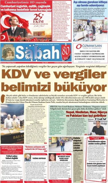 29 Ekim 2026 Gaziantep Sabah Gazetesi
