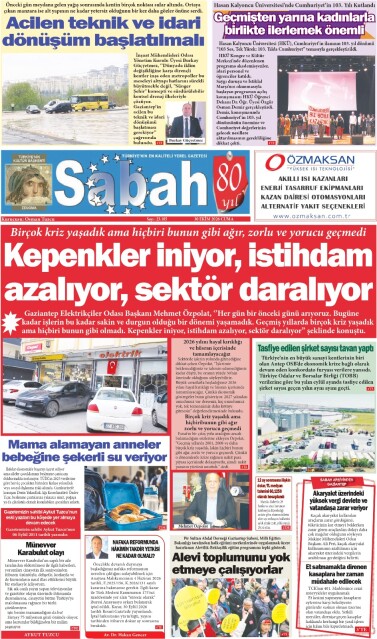30 Ekim 2026 Gaziantep Sabah Gazetesi
