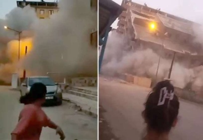 Ağır hasarlı 7 katlı bina, yıkım sırasında çöktü