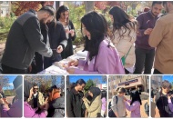 Kadına yönelik şiddete dikkat çekmek için mor kurdele dağıttılar