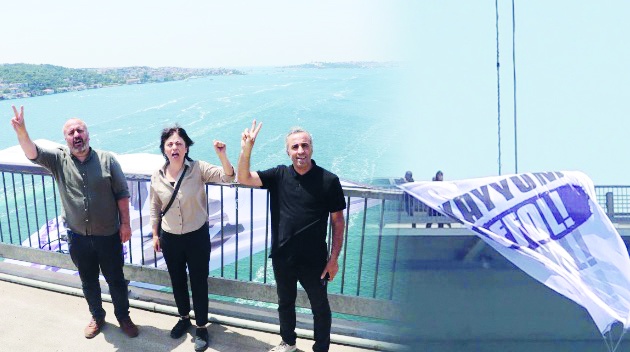 DEM Parti'den Boğaziçi Köprüsü'ne 'Kayyım defol' pankartı