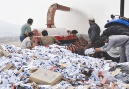 120 bin paket kaçak sigara parçalanarak imha edildi