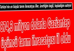 874,3 milyon dolarla Gaziantep üçüncü tarım ihracatçısı il oldu