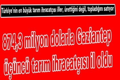 874,3 milyon dolarla Gaziantep üçüncü tarım ihracatçısı il oldu