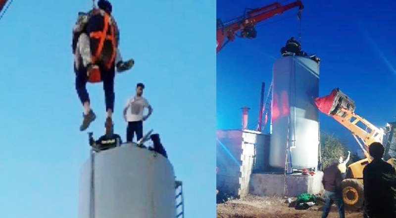 10 metrelik su deposuna girince, içeride mahsur kaldılar