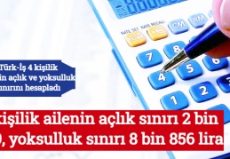 4 kişilik ailenin açlık sınırı 2 bin 719, yoksulluk sınırı 8 bin 856 lira