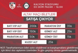 Altay maçı biletleri satışa çıktı