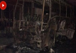 Büyükçekmece’de otobüs alev alev yandı