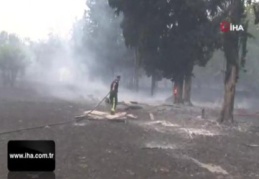 Çocuklar ellerindeki pet şişelerle yangını söndürmek için ekiplere yardım etti