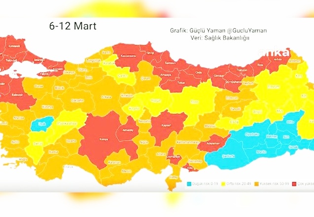 Çok yüksek riskli iller 5 haftada 2,8 kat artarak 25'e çıktı