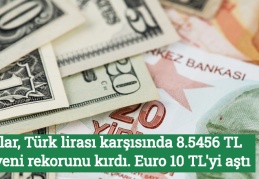 Dolar, Türk lirası karşısında 8.5456 TL  ile yeni rekorunu kırdı. Euro 10 TL'yi aştı 