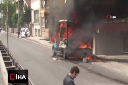 E-5&#039;te kamyonet alev alev yandı