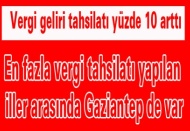 En fazla vergi tahsilatı yapılan iller arasında Gaziantep de var