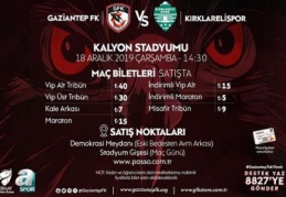 Gaziantep- Kırklarelispor maçı biletleri satışta