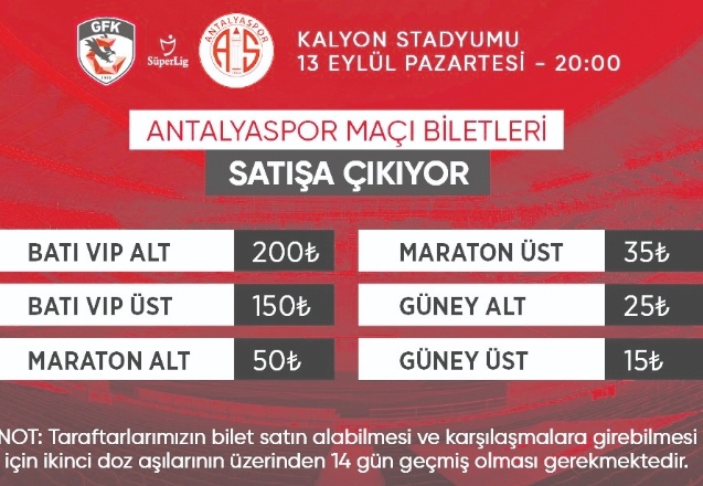 Gaziantep FK- Antalyaspor maçının biletleri satışa çıktı