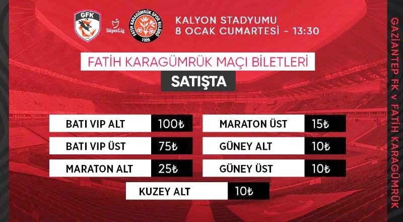 Gaziantep FK-Fatih Karagümrük maçının biletleri satışa çıktı