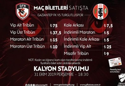 Gaziantep-Turgutluspor maçı biletleri satışta