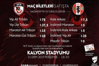Gaziantep-Turgutluspor maçı biletleri satışta