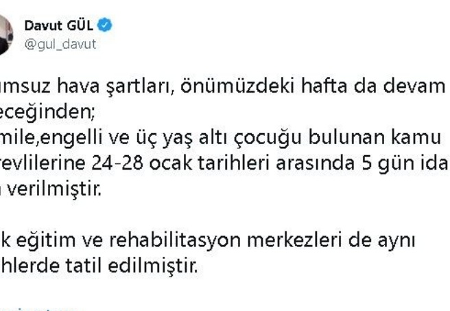 Gaziantep’te kamu görevlileri idari izinli sayılacak