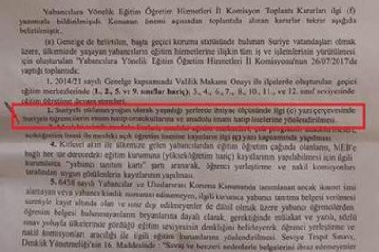 Genelge: Suriyeli öğrenciler İmam Hatiplere yönlendirilsin 