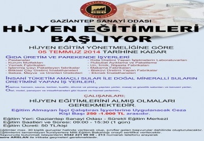 Gıda sektöründe çalışanlarına hijyen eğitimi verilid