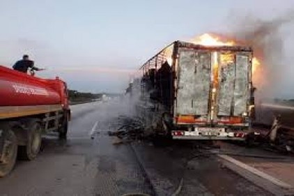 Halı yüklü TIR alev alev yandı