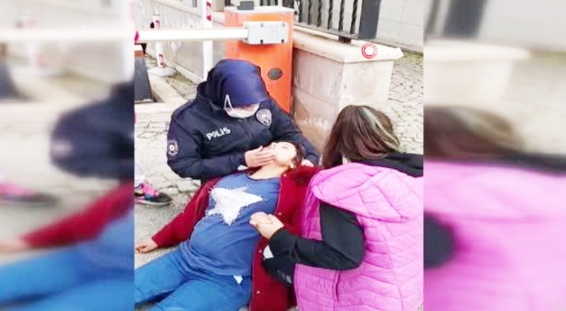 Hamile kadının yardımına polis yetişti