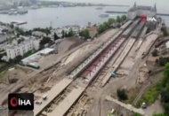 Haydarpaşa Garı'nda top mermisinin bulunduğu alan havadan görüntülendi
