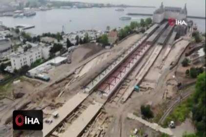 Haydarpaşa Garı&#039;nda top mermisinin bulunduğu alan havadan görüntülendi
